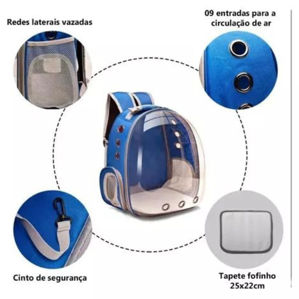 Mochila Pet Para Transporte De Cães E Gatos Visão Panorâmica